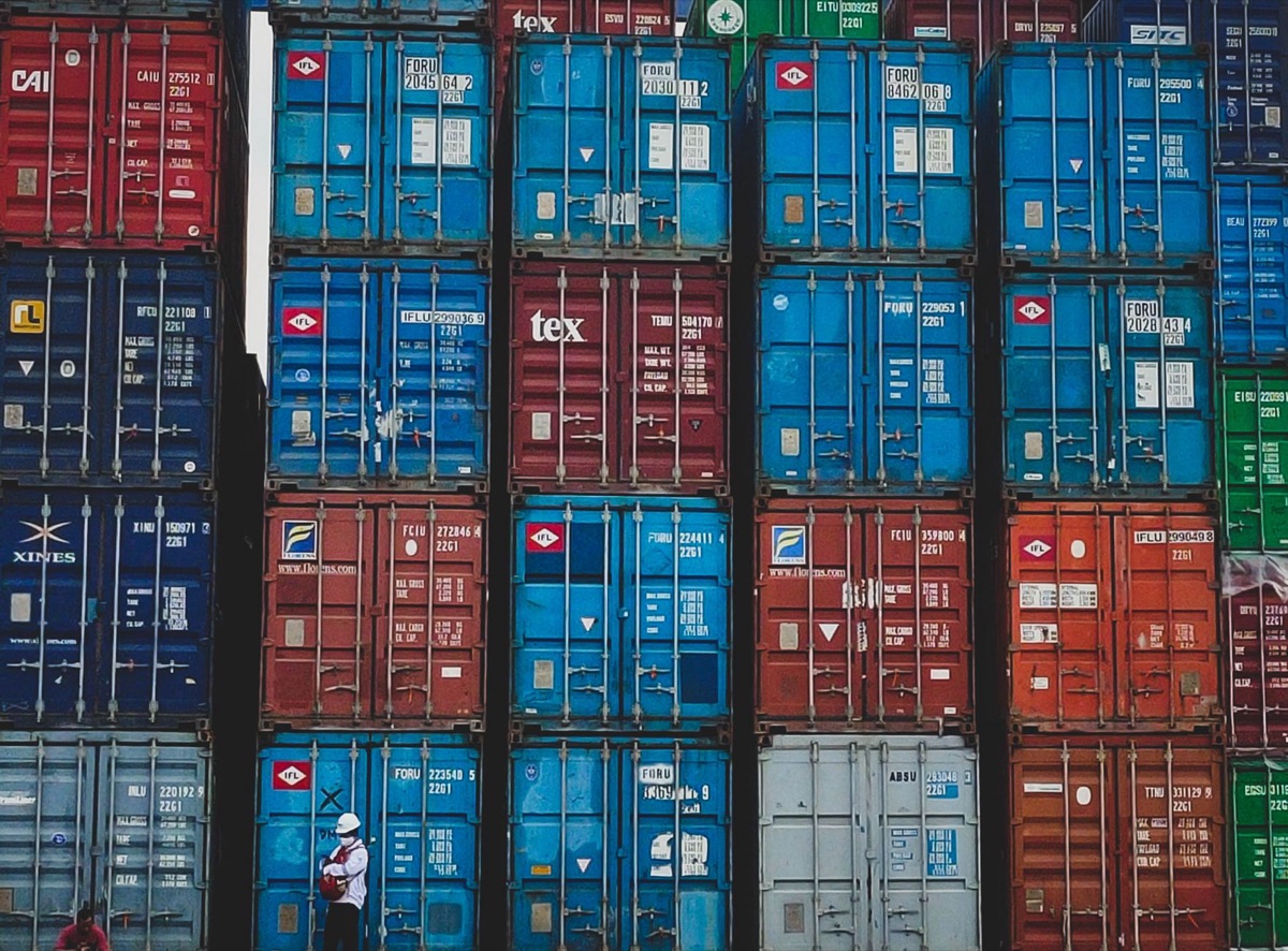 Freight container at port loading dock