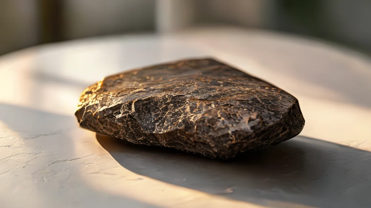 Een dichtbijbeeld van Assamsteen, tonend zijn natuurlijke textuur en kleur.